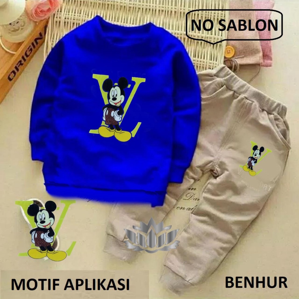 BO - SETELAN MICKEY STYLISH / PAKAIAN ANAK-ANAK / SETELAN ANAK-ANAK / MOTIF APLIKASI