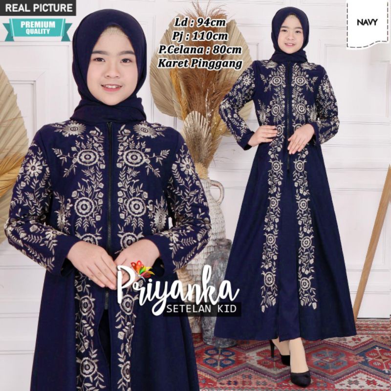 GAUN PESTA ANAK PEREMPUAN MEWAH Baju Gamis Anak Priyanka Kids ( 10-12 Tahun ) Bahan Moscrepe Pakaian