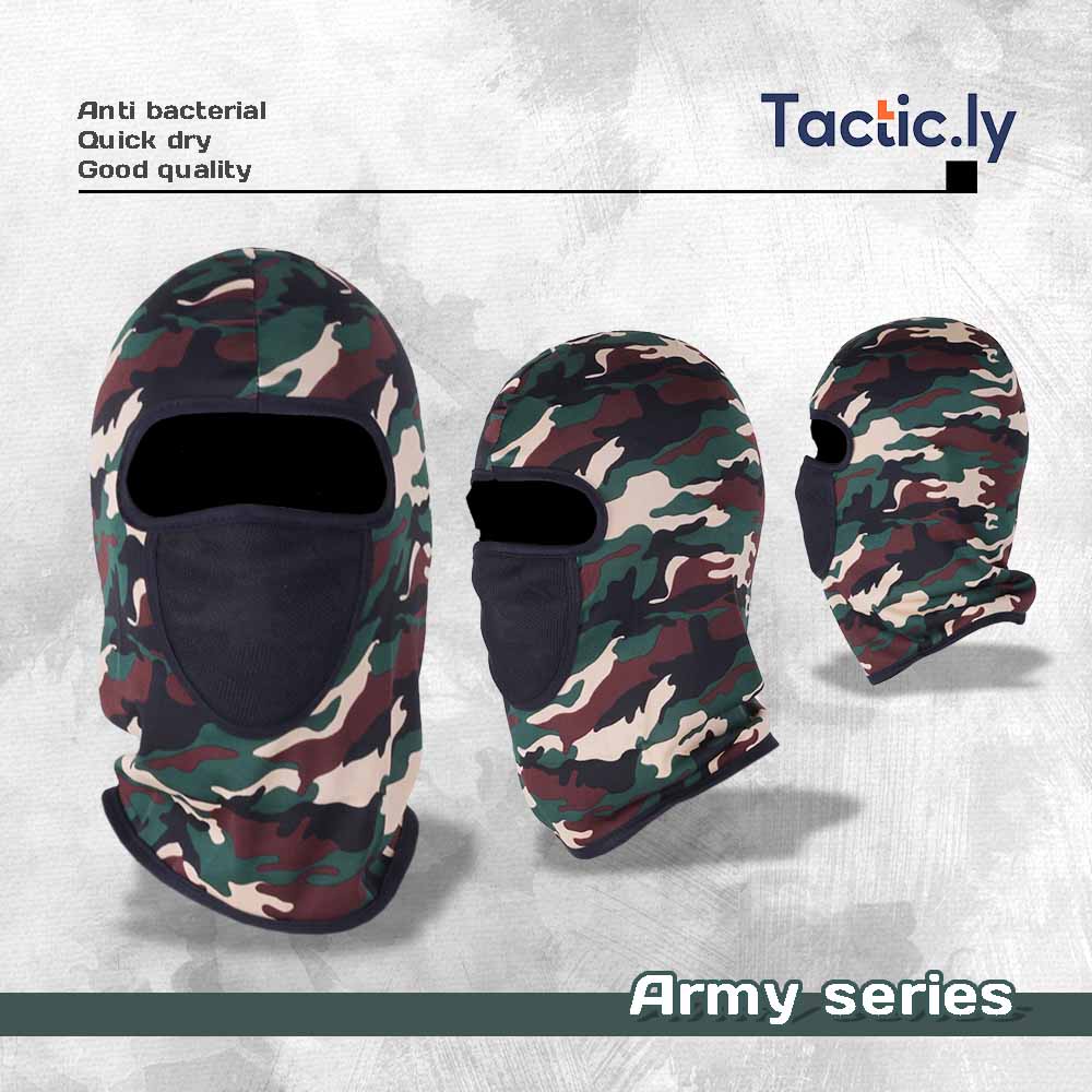 Masker Ninja Full Face Sampai Leher Balaclava Daleman Helm Motor Katun Hitam Polos Loreng Army Biru