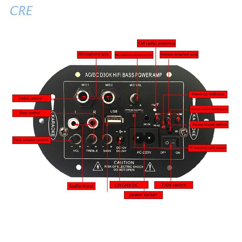 Papan Power Amplifier Hifi Bass Sd / Tf Usb Bluetooth Fm Radio Player 12v 24v 220v Ac / Dc D3Ok