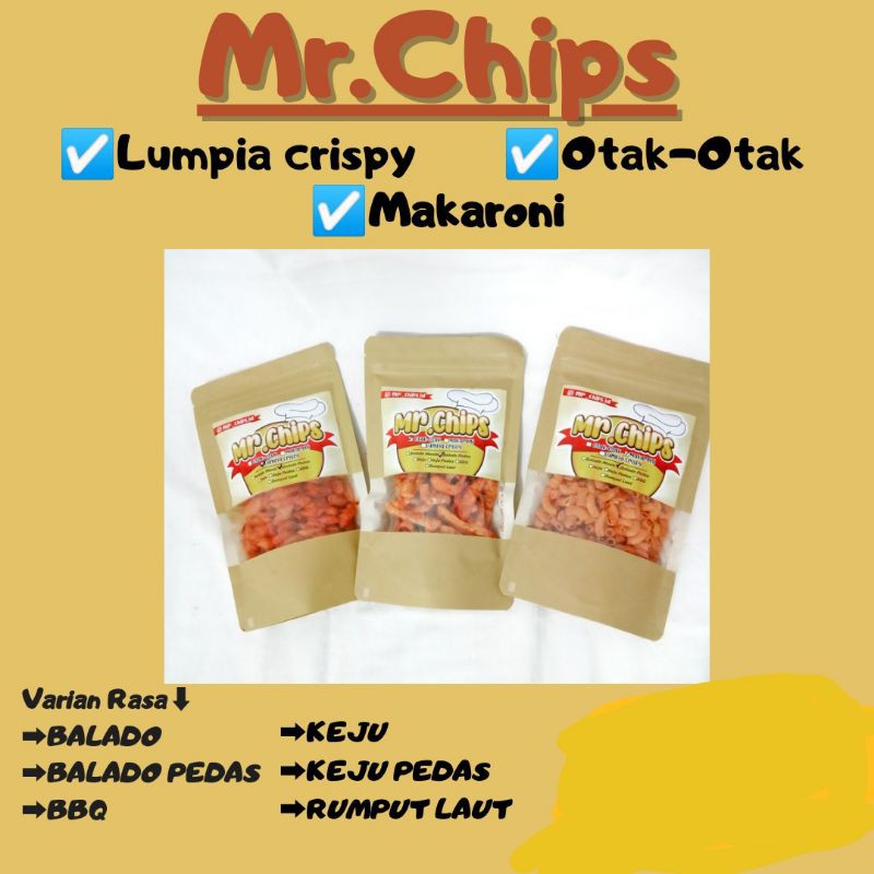 

PAKET 5PCS/MAKARONI BANTET/KERIPIK LUMPIA/OTAK-OTAK GARING/MAKARONI PEDAS/80-100GRAM