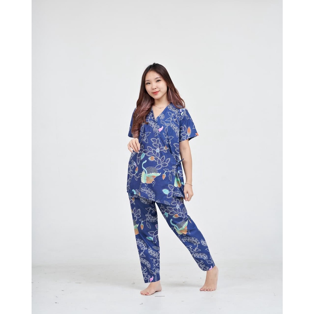 IZANY Piyama Kimono Katun Eropa Premium-PEONY NAVY KJ