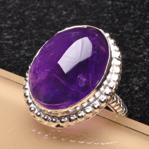 [JWG135] Natural Amethyst Gemstone Ring Sz7 925 Sterling Silver Plated Over Solid Copper