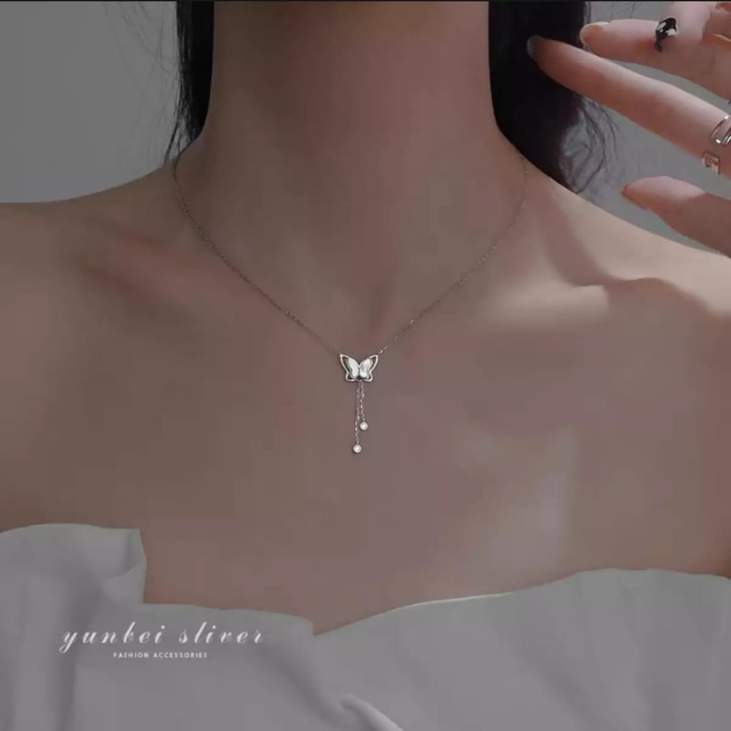 Kalung Titanium Premium model fuji liontin permata satu /Kalung wanita titanium anti karat Ala Korea Untuk Wanita Rantai Choker