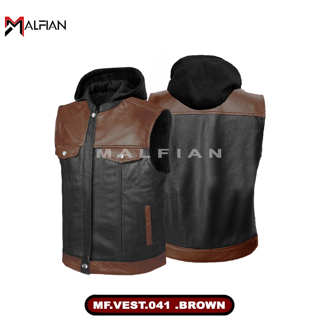 Rompi Kulit Motor Vest Hoodie Pria Rompi Riding Rompi Kulit Sintetis Motor MF.VEST.041