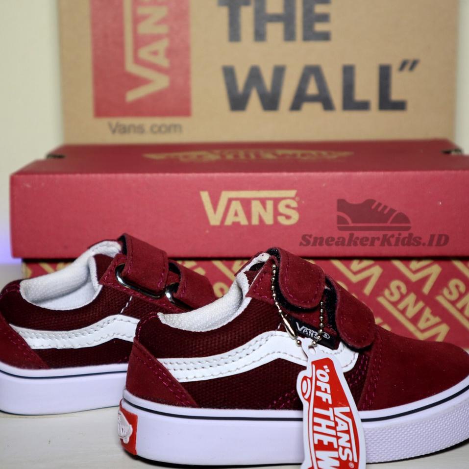 Sudah READY.. Sepatu Vans Anak Old Skool Maroon Perekat Premium