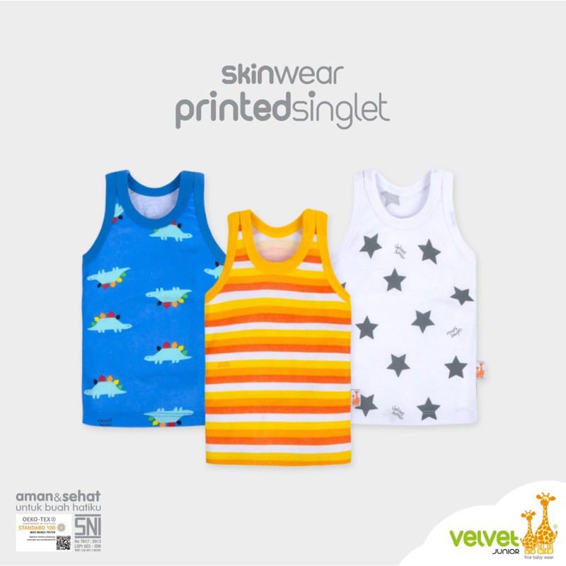 3pcs Oblong Kutung Print Motif Singlet VELVET Terbaru adem Singlet Kaos dalam Anak