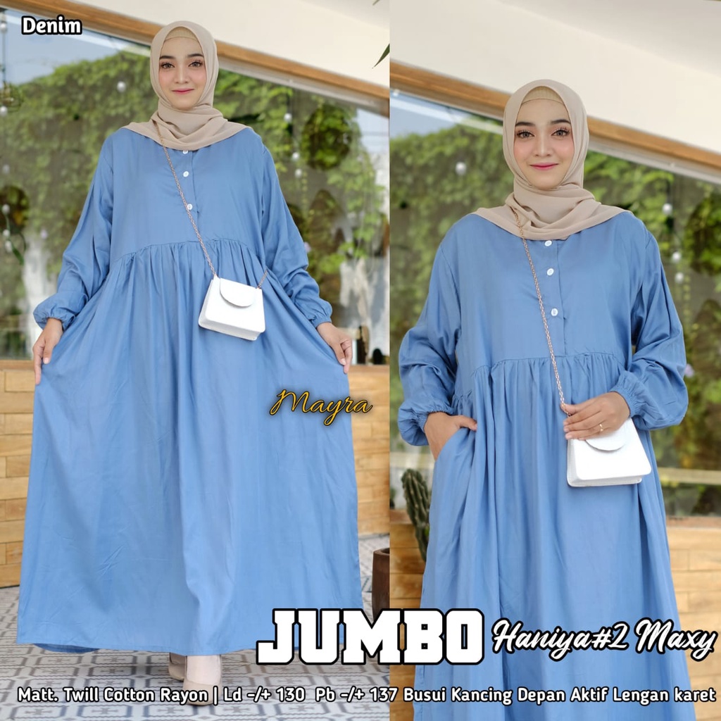 [Bayar Di tempat]. haniya 2 DRESS XXXL JUMBO / BAHAN RAYON TWILL / GAMIS SYARI LD 130-8