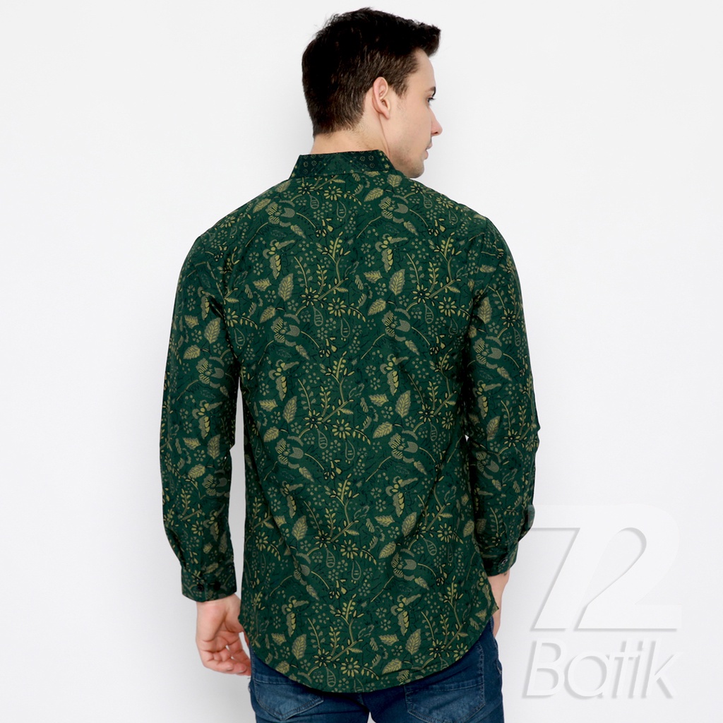 KEMEJA BATIK PRIA Slimfit Slim Fit Lengan Panjang Premium Warna Hijau Tua Ijo Kuning 728017 Cap 72 - Baju Kemeja Atasan Pakaian Setelan Batik Pria Cowok Laki Laki Remaja Keluarga Kantor Lengan Panjang Modern Slimfit Slim Fit Premium Kekinian