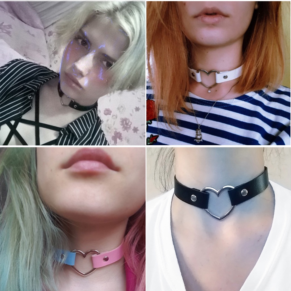 Kalung Choker Bahan Kulit Bentuk Bulat Gaya Gothic Punk Vintage Untuk Pria Dan Wanita