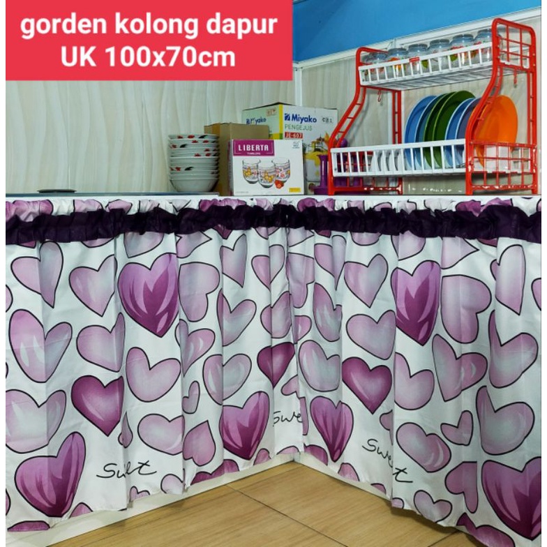 Gorden Kolong Dapur Minimalis/Bawah Kompor Motif Love Ungu