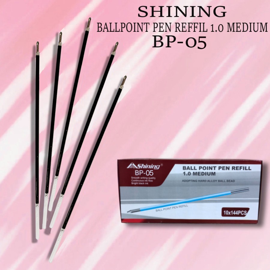 

Isi ulang pulpen pena plastik Pen Refill Shining ukuran Medium 1.0 ( isi 144 pcs)