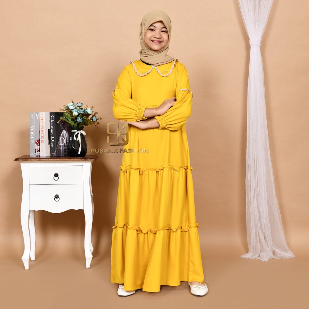 NAYLA kids gamis anak muslim perempuan tanggung long dress serut susun kid wanita anak usia 4 5 6 7 8 9 10 11 12 13 14 tahun warna putih tulang bw hitam lilac wardah dusty pink fashion muslim anak pesantren  ngaji manasik haji maulid nabi sekolah agama