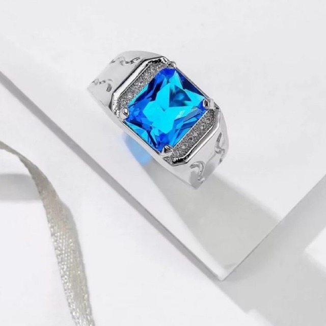 Cincin Batu Topaz Swiss Zirconia Sky Blue Ring Perak