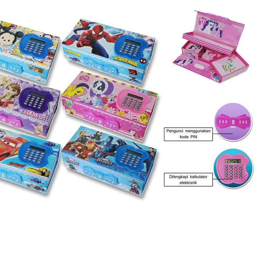 

(kode-764) NEW SERIES Kotak Tempat Pensil Pakai Kode Angka Ada Kalkulator Karakter Kartun ..