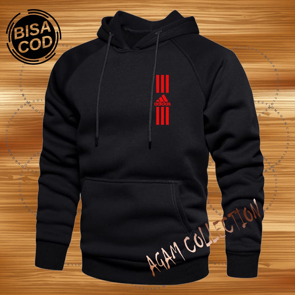 Agam collection Sweater Hoodie Distro Adid4s Logo Premium Text Merah  Atasan Pria Wanita Big Size