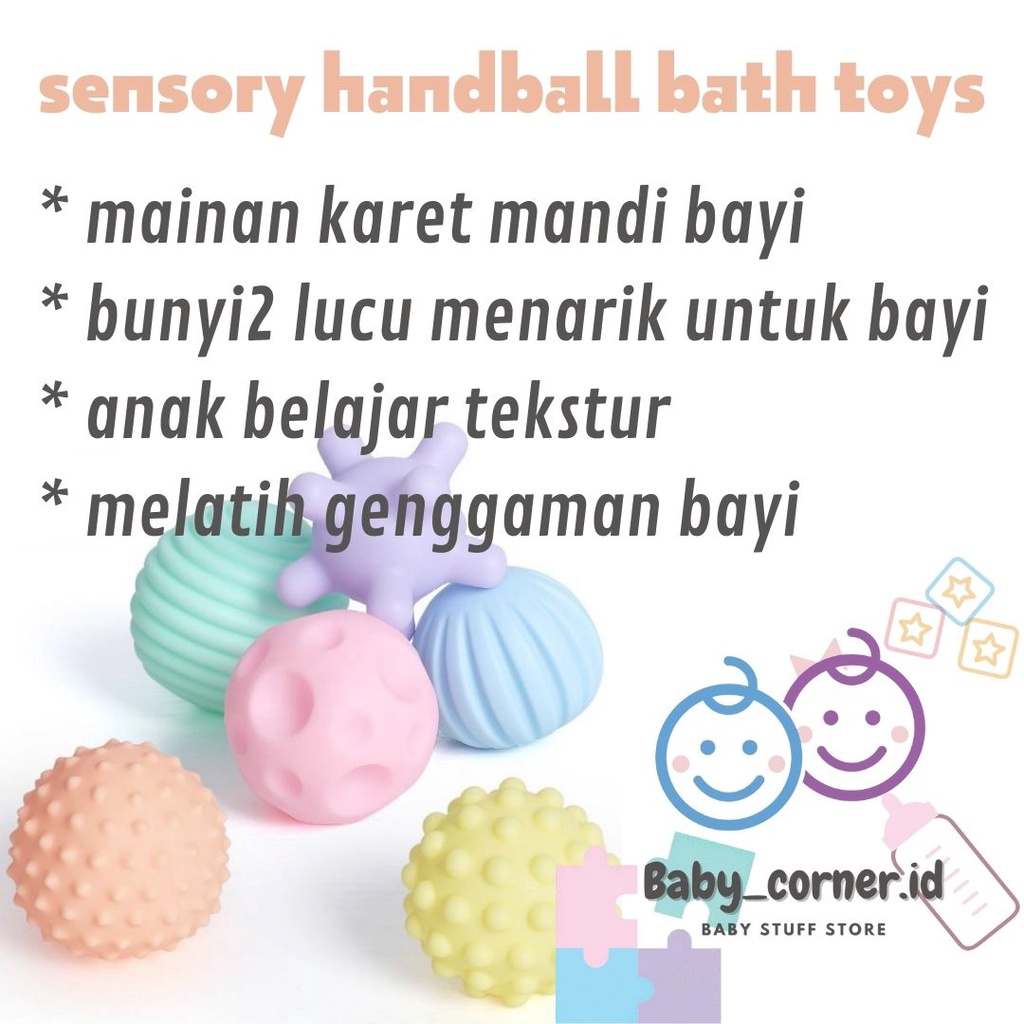 Gigitan Bayi Teether Bola Manhattan Mainan Tether Rattle Bayi Dengan Karet Lembut|  Mainan Sensori Anak| Isi 6pcs Mainan Gigitan Bayi Sensory Handball Mandi Bola Bath Toys