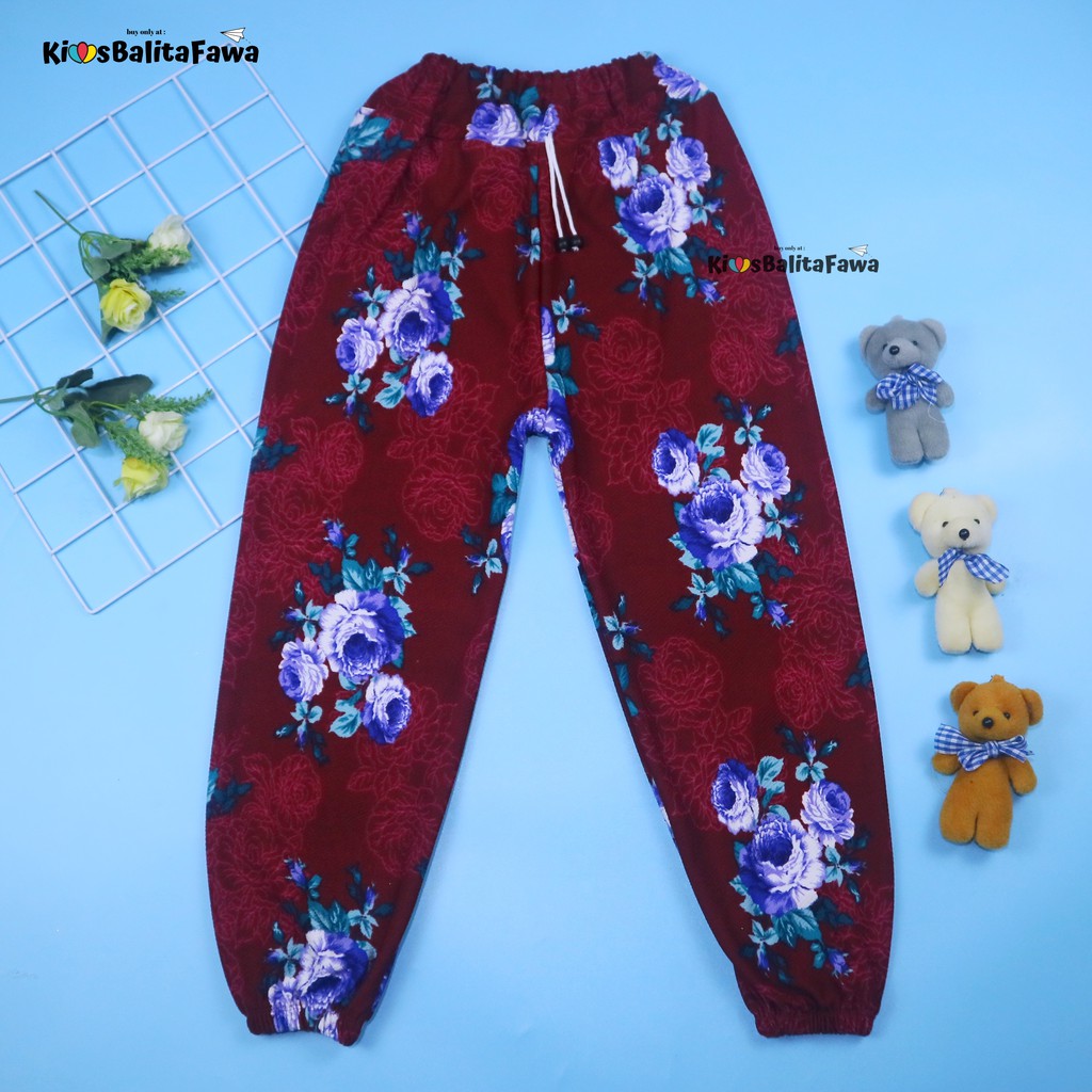 Jogger Bunga uk 5-12 Tahun / Joger Pants Scuba Premium Kembang Celana Panjang Anak Perempuan Import