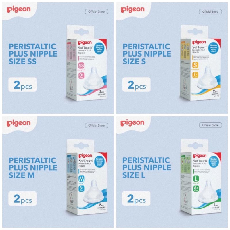 Pigeon Peristaltic Plus Nipple Isi 2 Pcs - Dot Botol Susu Wide Neck