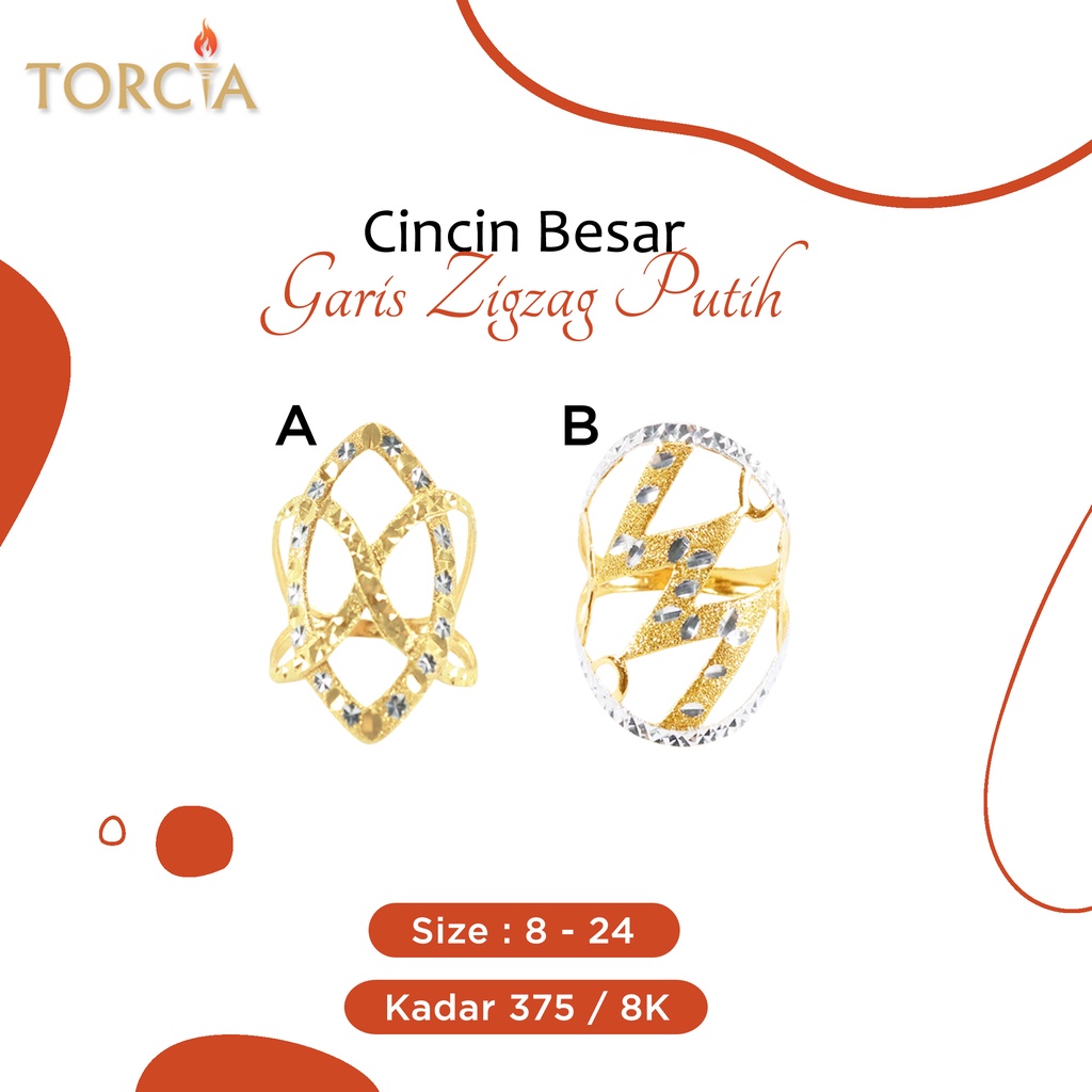 Cincin Besar Emas Asli Garis Zigzag Putih Kadar 375 Torcia