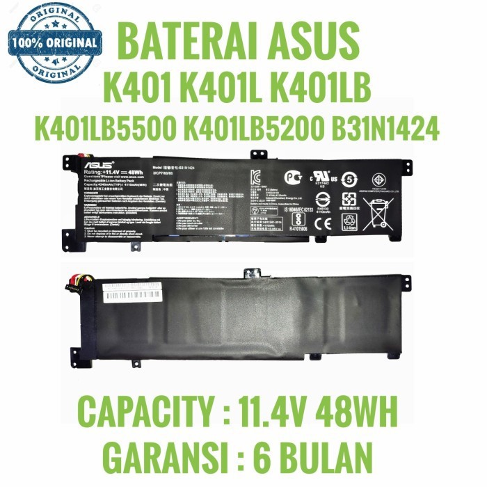 BATERAI ASUS K401 K401L K401LB K401LB5500 K401LB5200 ULTRABOOK  B31N1424 ORIGINAL