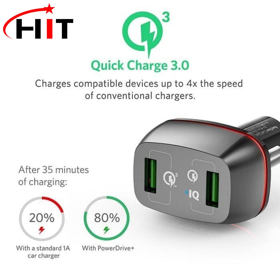 Power Drive+ Anker 2 USB Car Charger 42W Quick Charge 3.0 A2221H11