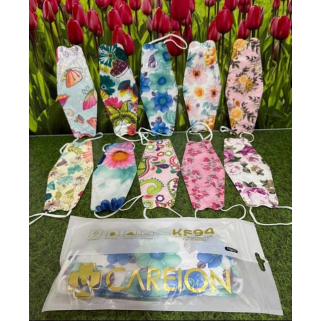 Masker KF94 careion flower kupu bunga shabby chic mix motif