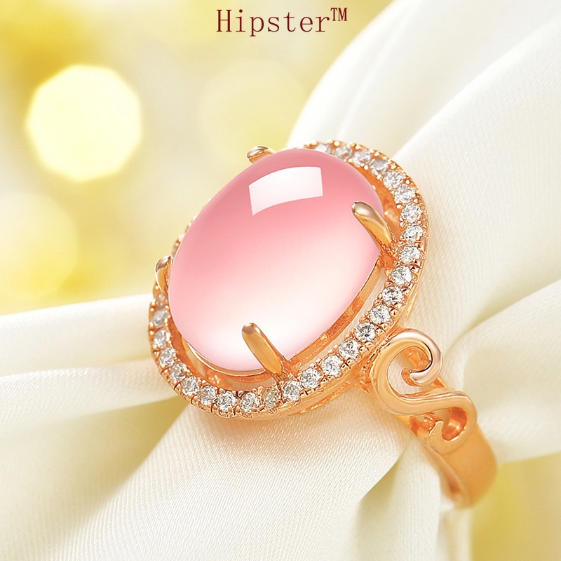 Elegant Ethnic Antique Rose Gold Egg-Shaped Pink Crystal Hand Adjustable Ring