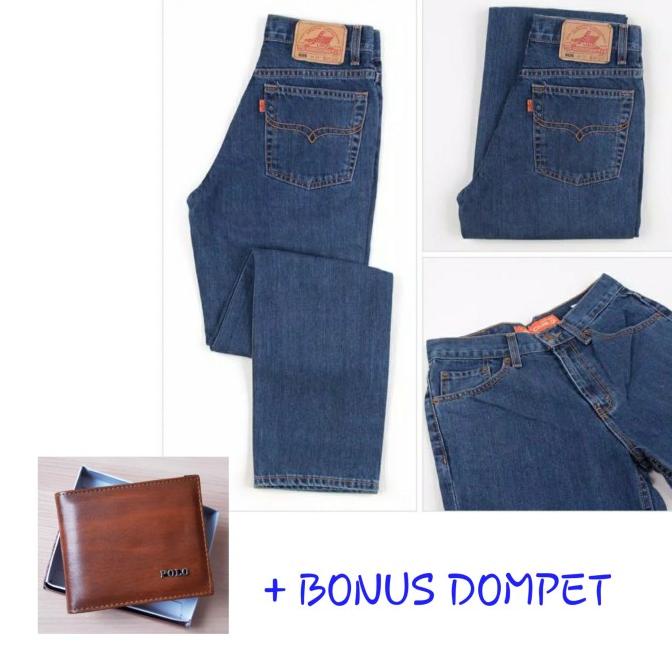 celana lea jeans original pria model standart warna dark blue