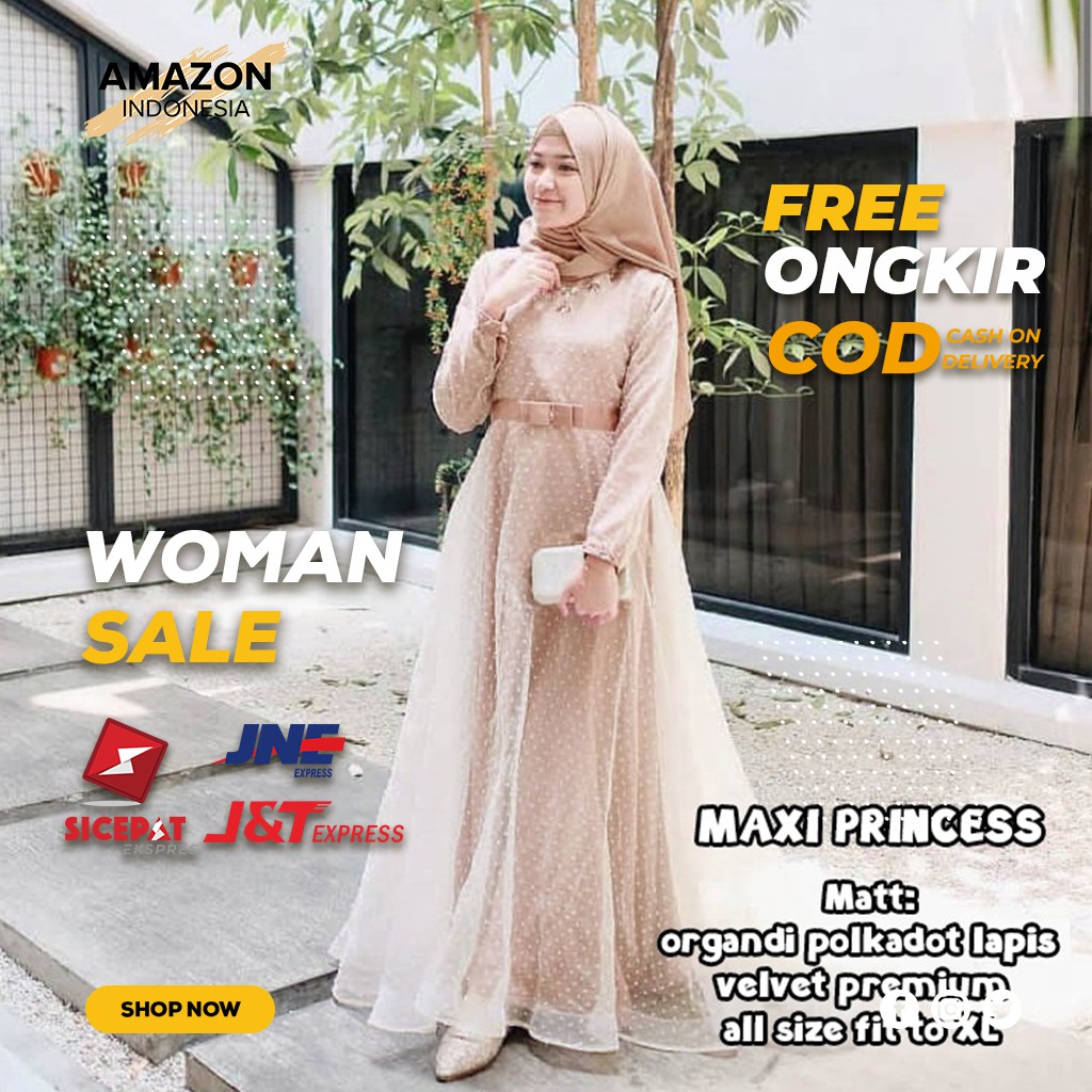 MAXI LONG DRESS CASUAL WANITA WARNA COKELAT SUSU BAHAN ORGANDI ORI LAPIS VELVET PREMIUM BEST QUALITY