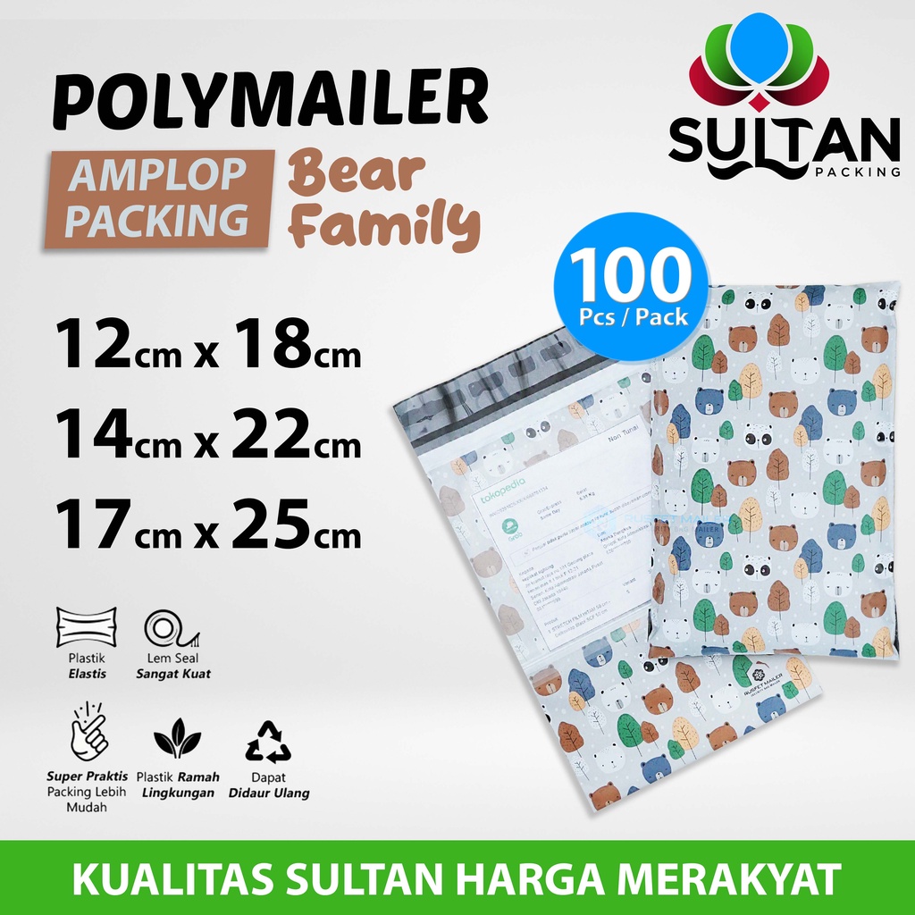 

Polymailer Polimailer Amplop Plastik Packing Rusfet Motif Bear Family Premium PACK