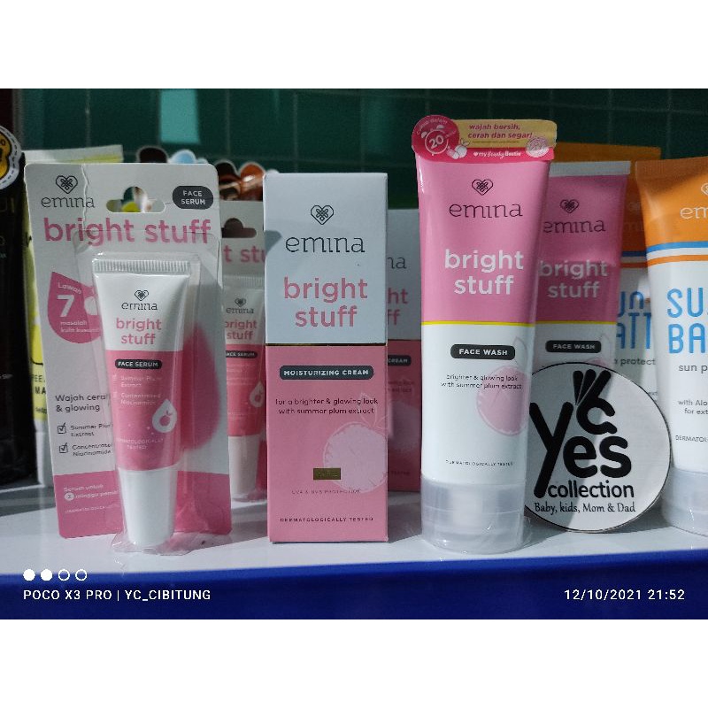 Emina Bright Stuff Face Serum 30 ml 7.5 ml Moisturing Cream 20 ml Facial Wash 100 ml 50 ml Sabun Cuci Muka Krim Wajah Remaja Dewasa