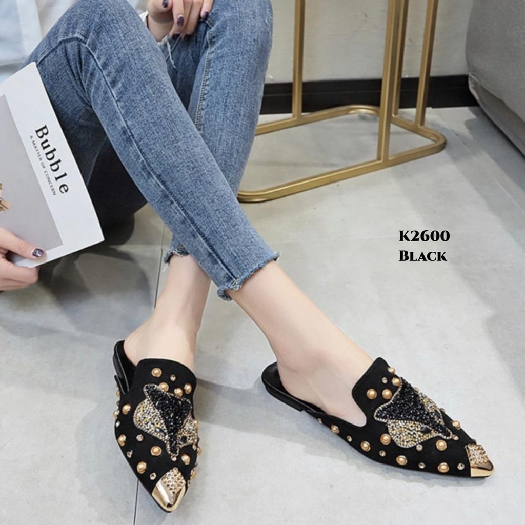 RESTOCK PRF Sandals Slope O w l Diamond Studed K2600