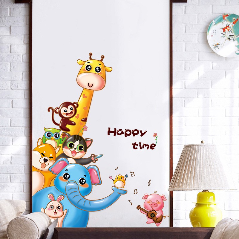 RELIZA Wall Sticker Animal Kid Zoo Happy Time Stiker Dinding LDR9306