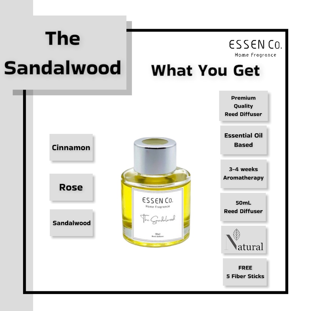 Essen Co Reed Diffuser Aromatherapy Sandalwood Pengharum Pewangi Ruangan Aromaterapi 50ml