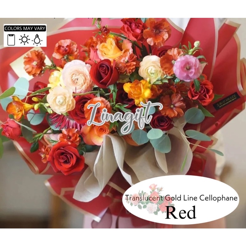 ( 5 Lembar ) TRANSLUCENT GOLD LINE - KERTAS BUNGA LIS EMAS TRANSPARAN - FLOWER WRAPPING PAPER GOLD LINE COLOR TRANSPARANT CELLOPHANE / KOREAN GOLD LINE EDGE / BUKET BUNGA / FLORIST