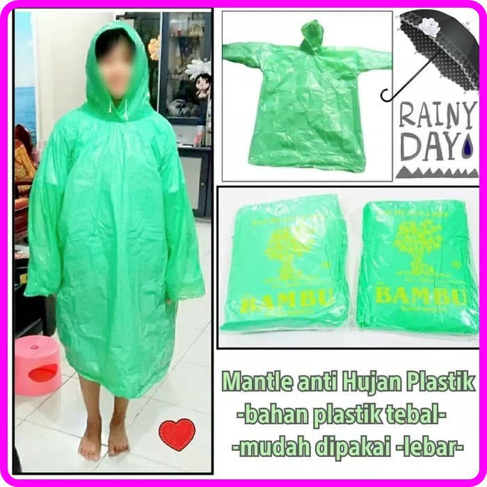 Jas Hujan Poncho Plastik Cap Bambu Tebal HDPE LDPE | Mantel Ponco Lengan Terusan Kalong Batman Betmen Raincoat Sguna