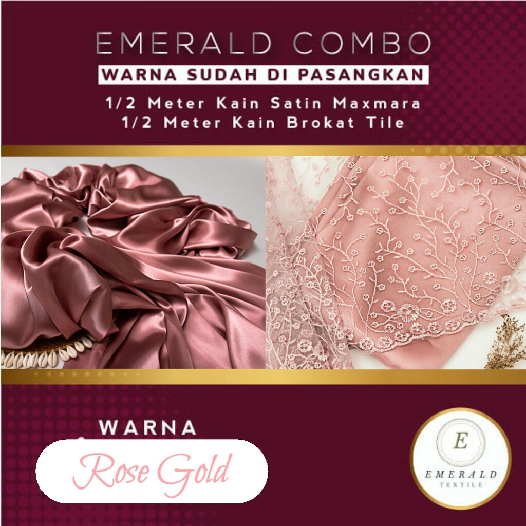 COMBO 1/2 METER BROKAT TILE MOTIF AKAR BUNGA + 1/2 METER FURING SATIN MAXMARA Silk Premium BY EMERALD TEXTILE