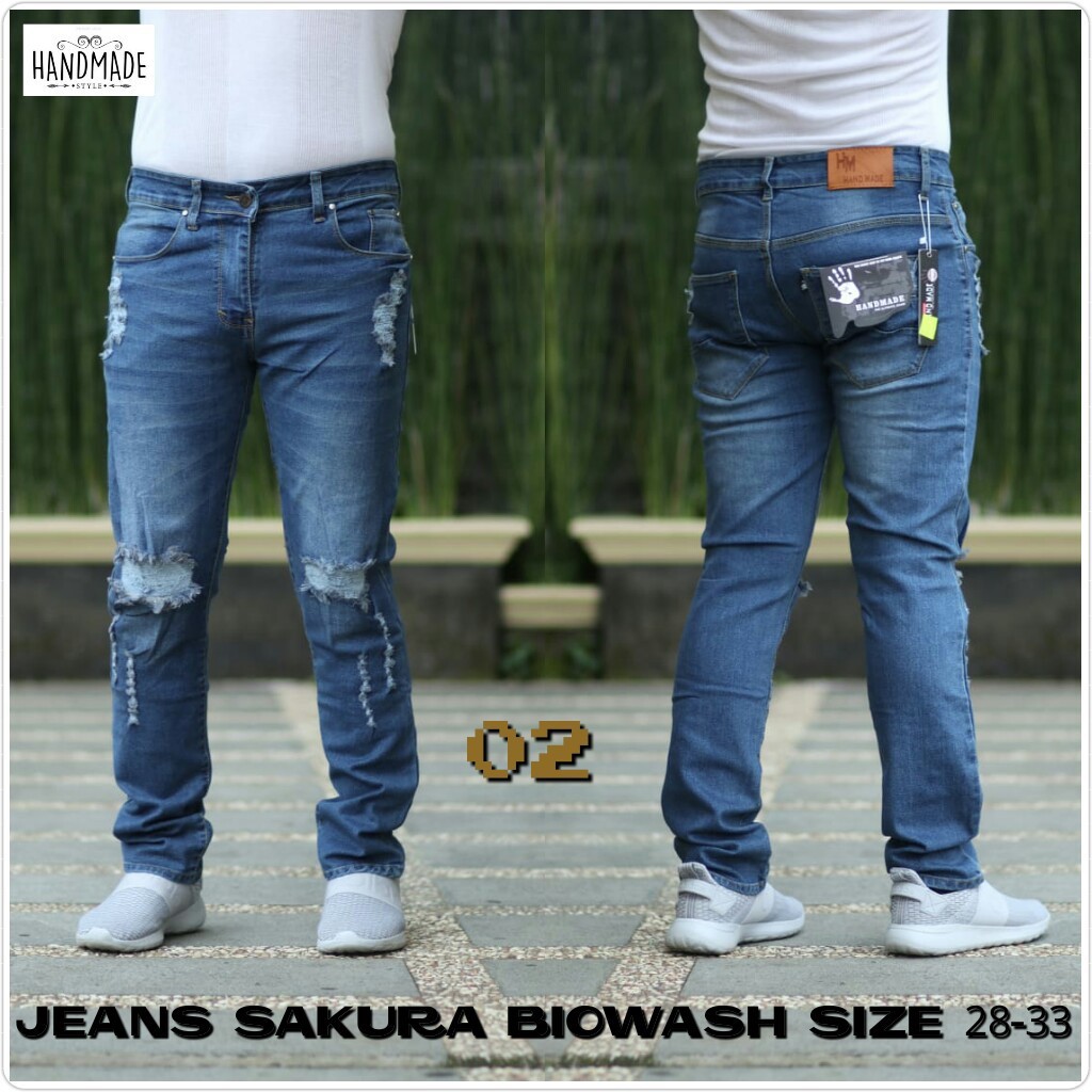 Celana Jeans Pria Skinny Biker Motor Ripped Knee Rips Sobek Robek Black Denim Streact Berkualitas S0