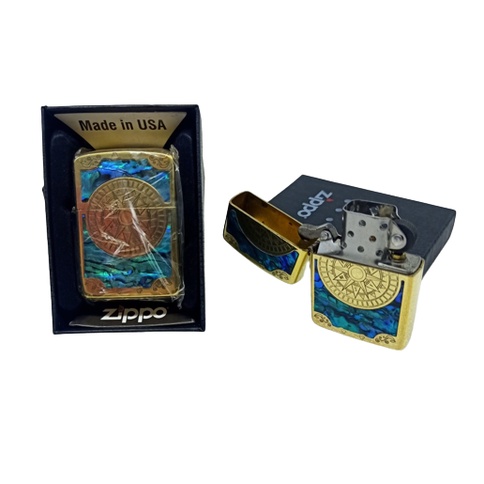 korek api zippo blue gold motif compas / zippo gold high quality / free box / zippo kompas