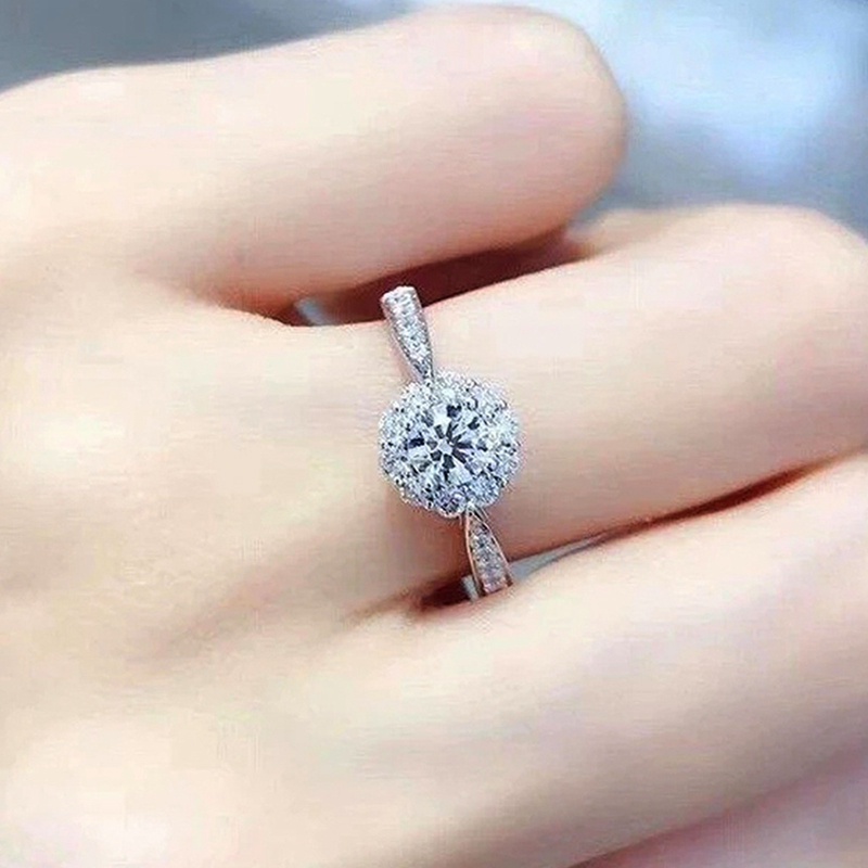 Cincin Desain Bunga Bahan Cubic Zirconia Warna Silver Untuk Wanita