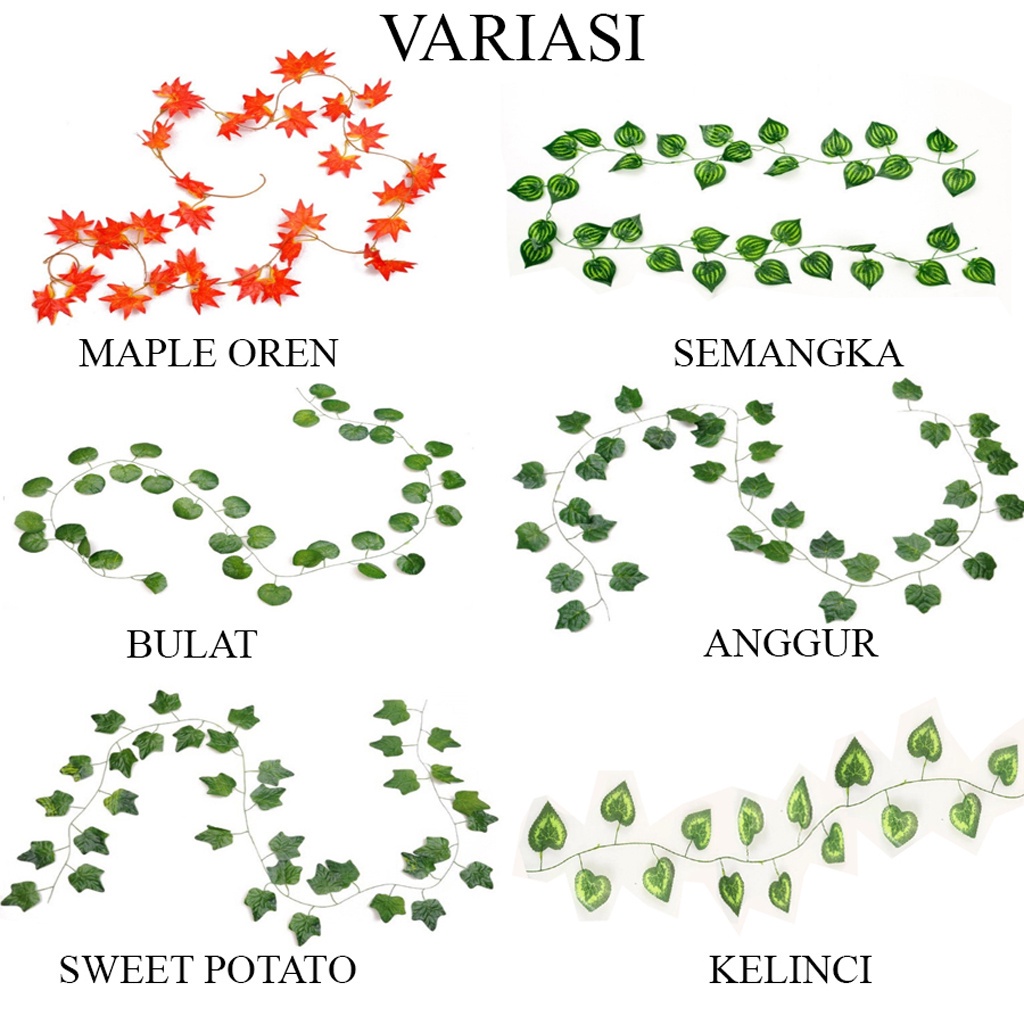 ☀INDOLAND☀ Daun Rambat IVY Lotus Anggur Imitasi Artificial Plastik Juntai Gantung Rumput Dekorasi R352