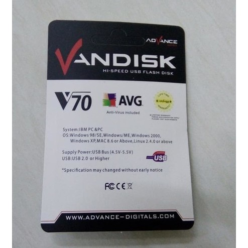 Flashdisk Vandisk 4GB / 8GB / 16GB /32GB V70 ADVANCE USB FlashDisk ORI