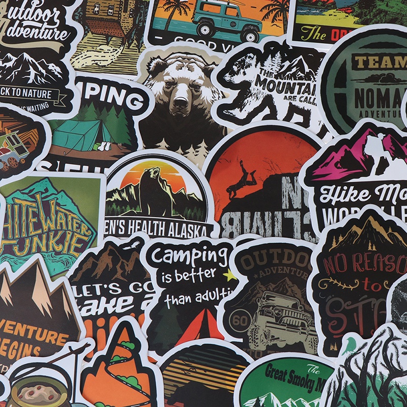 50pcs Stiker Motif Pemandangan Petualangan Camping Untuk Dekorasi Laptop / Koper / Gitar