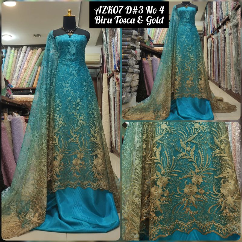 Kain Tile Brokat Swaro Gradasi Ombre AZK07 D#3 No 4 Biru Tosca &amp; Gold