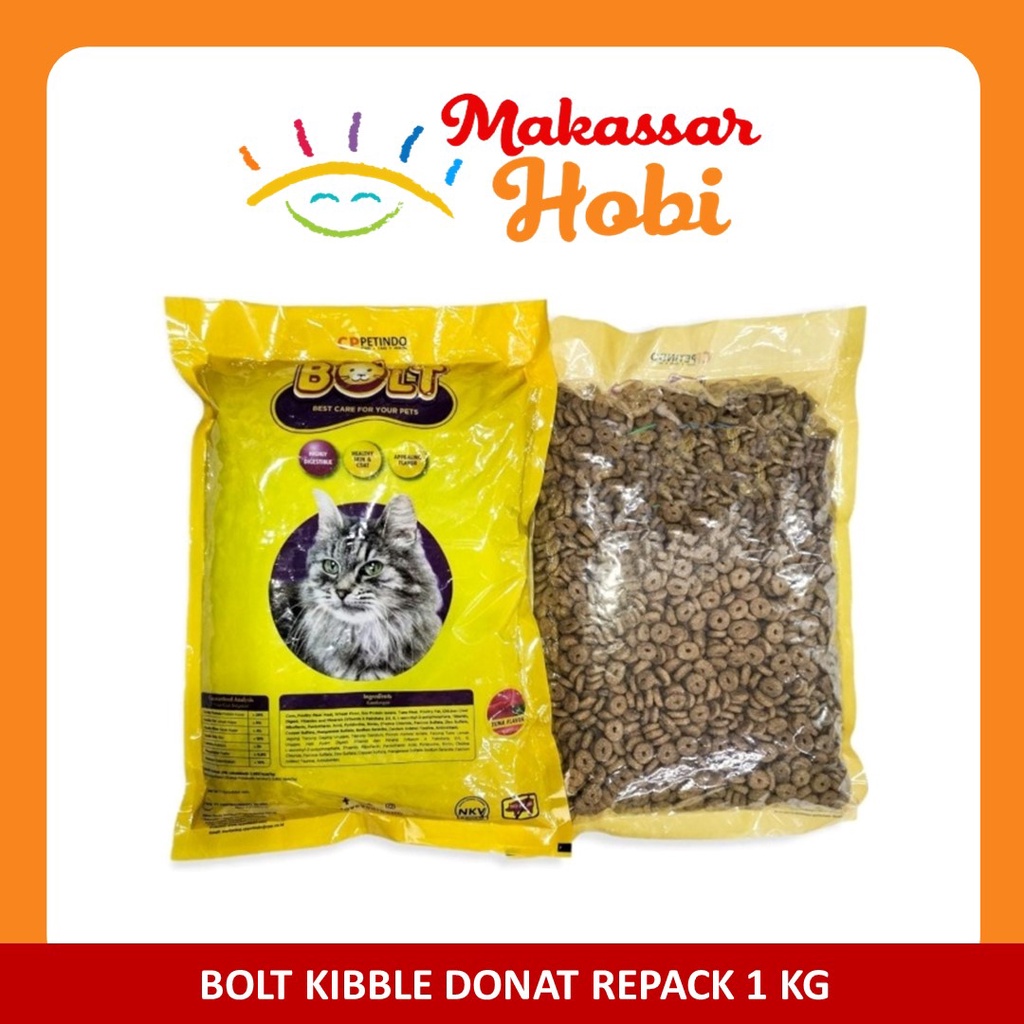 Makanan Kucing BOLT Cat Food Repack 1kg 1 Kg Tuna Kibble Ikan Donat Salmon Catfood Murah