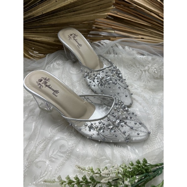 Rafaizoutfit sepatu wanita wedding shoes dayana silver tinggi 7cm kaca