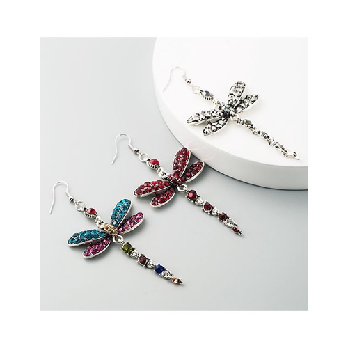 LRC Anting Gantung Fashion Diamond Dragonfly Long Earrings K01290