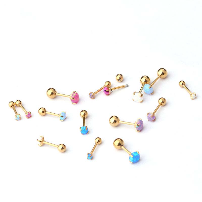 1 Piece Stainless Steel with Opal Helix Cartilage Earrings Tragus Rook Piercing 20 Gauge