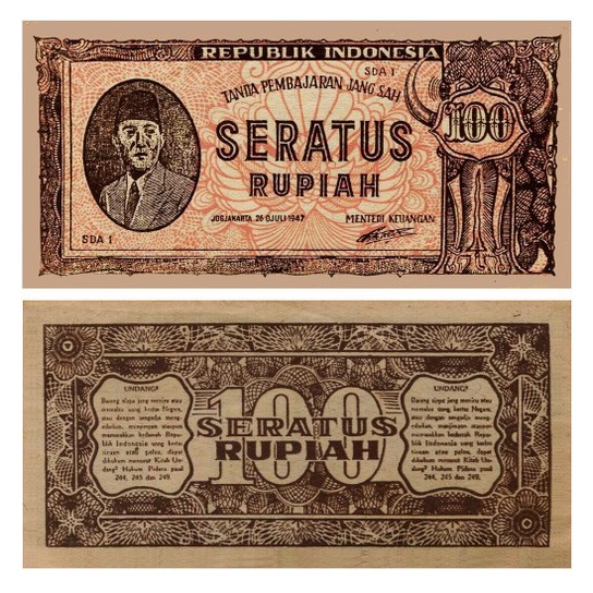 Uang 100 Rupiah Soekarno Ori Tahun 1947 souvenir replika repro